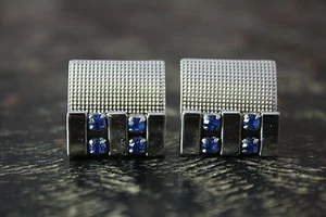 Vtg Estate Silver Tone SPEIDEL Cobalt Blue Faceted Rhinestone Accent Cufflinks - Picture 1 of 6