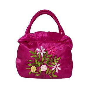 Ruffle Embroidery Flower Handbag Satin Silk Ethnic Style Tote Bag  Outdoor