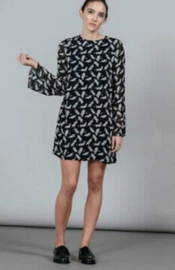 GANNI Seymour Georgette Holly Print Etuikleid Größe M Medium Damen Langarm - Bild 1 von 8