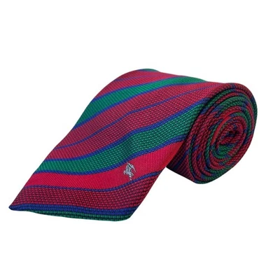 Corbata clásica vintage roja verde seda a rayas logotipo espiga acento Foto 1 de 4