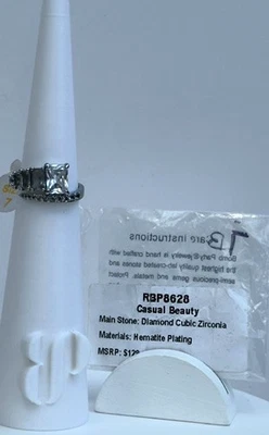 Anillo Bomb Party Talla 7 "Belleza Casual" Circonita sobre Hematita RBP8628 Foto 1 de 4