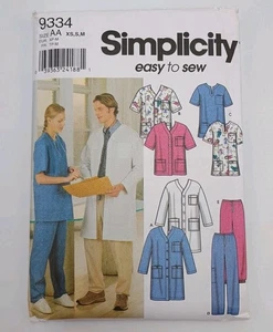 Simplicity 9334 Lab Coat Top Pants Scrubs Jacket Pattern Size AA XS S M UNCUT - Picture 1 of 10