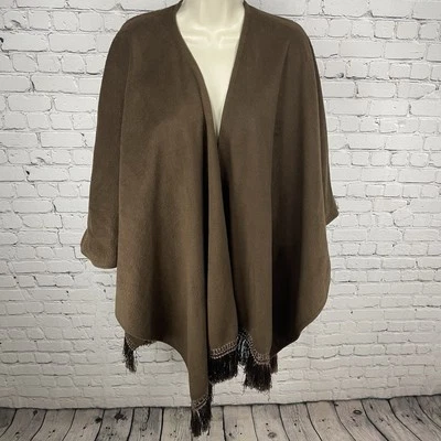 C.O.C. Poncho Capa Marrón Suave Vellón Acogedor Envoltura Abierta Borlas Cuadrado De Gran Tamaño O/S Foto 1 de 4