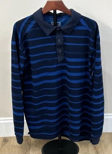 MERRELL Men's Polo Shirt Opti-Wick Long Sleeve Size Large UPF50+ Striped Stretch - Picture 1 of 7