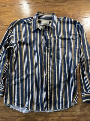 Рабочая рубашка Supreme в полоску с длинным рукавом большая бежевая винтажная  - Изображение 1 из 4