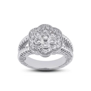 0.69ctw F VS2 Round Brilliant Natural Certified Diamonds White Gold Fine Ring - Picture 1 of 4