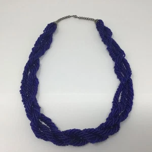 Deep Tone Blue Twisted Multi Strand Seed Bead Necklace 24” Adjustable - Picture 1 of 3