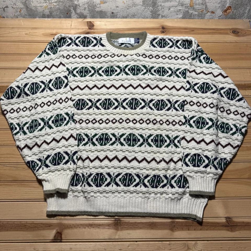 Suéter Suéter de Colección Años 90 Bill Blass Tejido Cuello Redondo Abuelo Hecho en EE. UU. Talla XL Foto 1 de 4