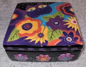 Laurel Burch by Ganz Cat Flowers Trinket Jewelry Box 4x4 - Picture 1 of 10