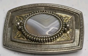 Vintage Light Blue Gemstone Belt Buckle Polished Stone Inlay Western - Picture 1 of 6