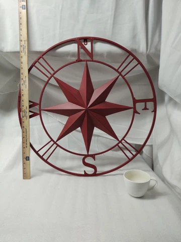 Directional Star Medallion wall mount hanging Pressed Metal 27" Distress Red Cover