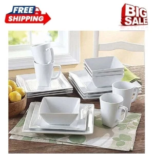 Better Homes & Gardens 16 Piece Square Porcelain Dinnerware Set, White - Picture 1 of 6
