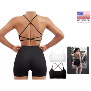 Women's Open Back Strappy Gym Bra & Bandeau Pair - Stylish Workout Gear - Picture 1 of 7