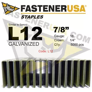 L Staples L12 Galvanized 18 gauge 1/4" crown - 7/8" length (fits Hit/Sen) 5M - Bild 1 von 1