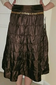 Brown Skirt with Gold Sequins Office Party NEW Junior Size 13 - Picture 1 of 4