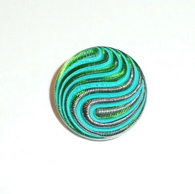 Czech Glass Swirl Button Green Apple w/ a Sea Green Wash &  Silver Accents 18mm  - Image 1 of 4
