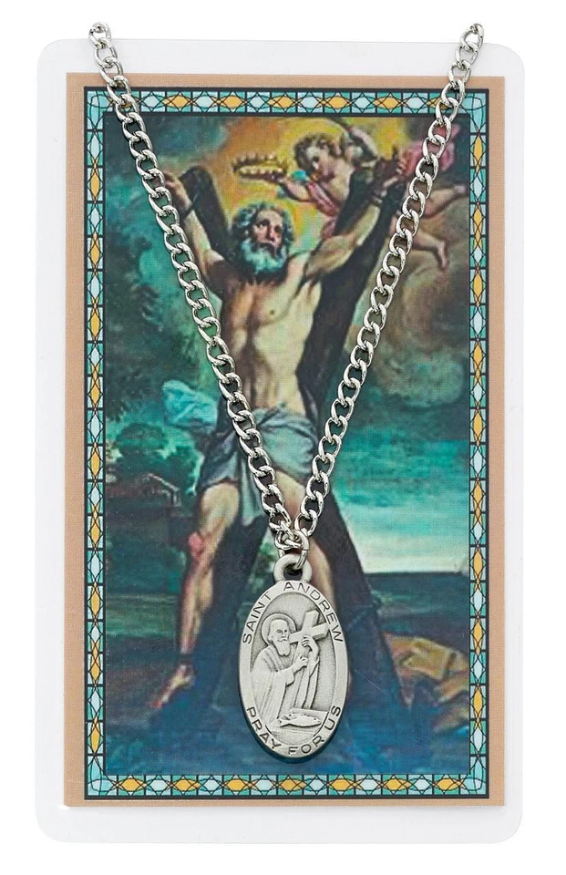 St. Andrew Pewter Medal with 24in Chain and Laminated Holy Card Set - Image 1 of 1