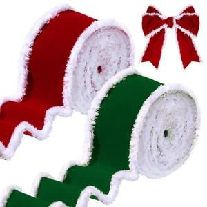 Christmas Velvet Ribbon 2 Rolls 2.5 Inch x 12 Yard Red Green Wire Edge - Picture 1 of 7
