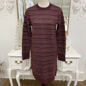NWT LOFT Fair Isle Bordeaux Metallic Knit Sweater Dress Sz M Petite Cozy Warm - Picture 1 of 6