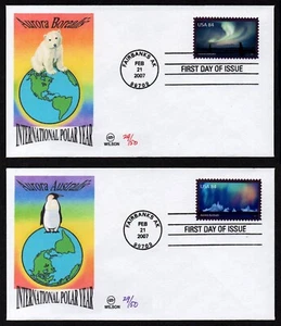 USA, SCOTT # 4123, SET 2 WILSON FDC COVERS INTERNATIONAL POLAR YEAR 2007, AURORA - Picture 1 of 3