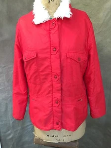 Women's VTG Red Coat Jacket SWITZERLAND White Collar PROTECTOR CHIC SPORTIF M/L - Picture 1 of 7