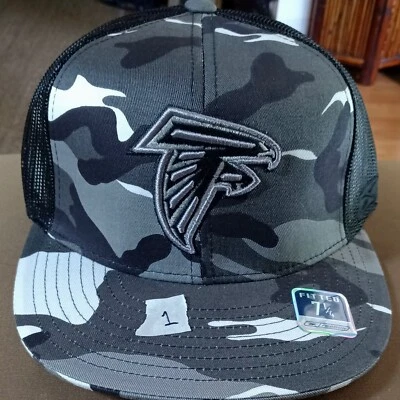 Boné masculino tamanho 7 1/4 ATLANTA Falcons chapéu camuflado preto malha traseira Reebok ajustado NFL - Imagem 1 de 4