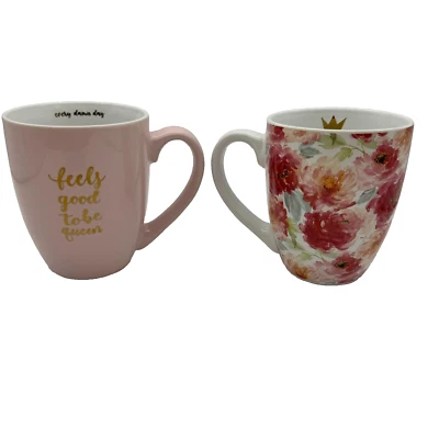 Taza de café 16 oz set de regalo "Good To Be Queen" corona floral oro rosa Foto 1 de 4