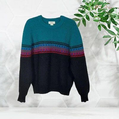 Vintage GAP Sweater L 80s Chunky Knit 100% Wool Colorblock Pullover VTG Retro  - Image 1 of 4