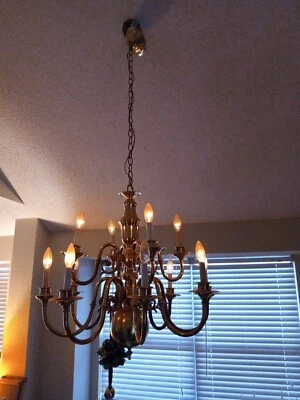 Brass Chandelier With 12 Lights 6 Ft Chain Dimmer Capable - Image 1 of 2