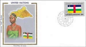 Central African Rebublic National Costume Dress Flag Map UN Gold Silk FDC 1984 - Picture 1 of 1