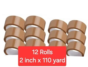 Brown Packing Tape 12 Rolls 2 in 110 Yards 2 Mil (330 ft) Brown Sealing Tapes - Picture 1 of 2