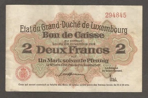 Luxembourg 2 Francs 28.11.1914; VF+; P-22, BNB-B302a; German occupation WWI - Picture 1 of 2
