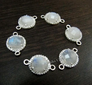 Juego de 5- Conector Briolette Redondo Piedra Lunar Arco Iris con Pavé Circonita cúbica Plateado - Imagen 1 de 7