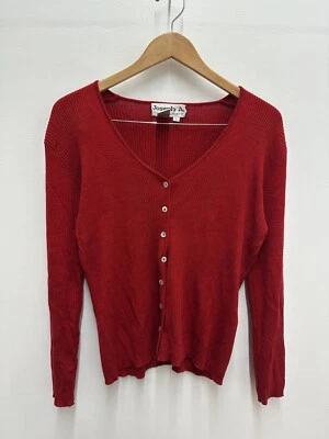 Suéter Joseph A Manga Larga 100% Seda Acanalado Abotonado Mujer Talla XL Rojo De Colección Foto 1 de 4