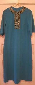 Vtg Sears, Roebuck & Co. Ladies Size 12 Teal Velour Embroidered Yoke Lounge Robe - Picture 1 of 7