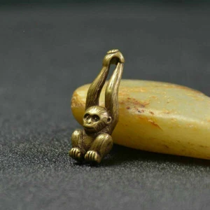 Chinese Antique Bronze Small Handle Lucky Gibbon Monkey Pendant - Picture 1 of 5