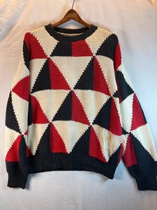 Maglione Bill Ditfort vintage anni 80 uomo L multi diamante cotone pullover oversize - Foto 1 di 11