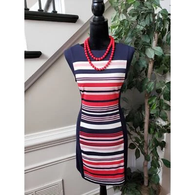 Vestido R&M Richards Hasta la Rodilla Mujer Pequeño 12 Multi Rayas Sin Mangas Cremallera Trasera Foto 1 de 4