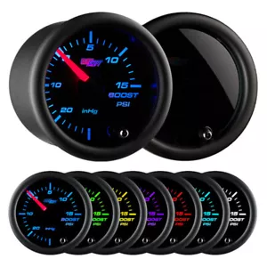 GlowShift 52mm Tinted 7 Color 15 PSI Turbo Boost / Vacuum Gauge - Picture 1 of 6