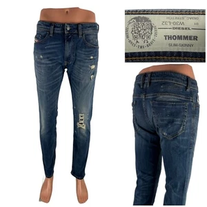 DIESEL Mens 30 X 32 Thommer Jeans Blue Slim Skinny Wash 083AC Stretch Distressed - Picture 1 of 12