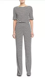 Tuta Diane Von Furstenberg Kendra nera bianca a righe schiena aperta taglia 4 - Foto 1 di 3