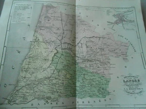 Carte département des Landes en couleur 19ème - Imagen 1 de 1