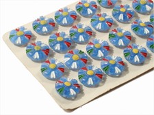 Card (24) 18mm Vintage Czech Art Deco opaline blue daisy flower glass buttons
