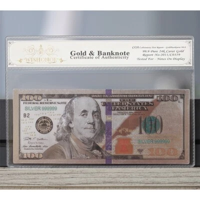 100mg .999 Silver 2009 $100 Dollar Bill Federal Reserve Banknote with White COA - Image 1 of 2