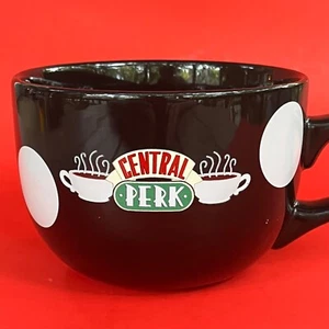 big licensed CENTRAL PERK mug - FRIENDS tv - BLACK w/ WHITE polka dots - NEW - Picture 1 of 8