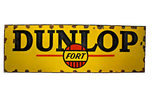 Vintage Fort Dunlop Tire Tyres Sign Board Porcelain Enamel Advertising Shop Disp