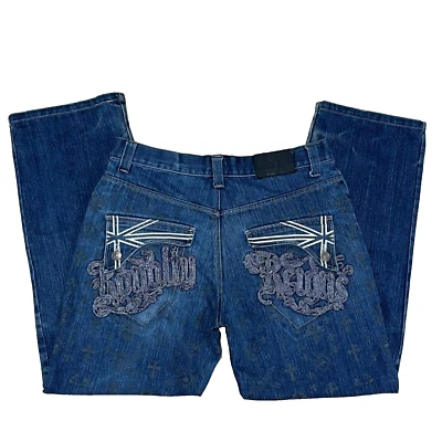 Jeans Bordados Azul Crudo 34x32 Pierna Ancha Sueltos Cruz Estampado Gráfico Hip-Hop JNCO Foto 1 de 4