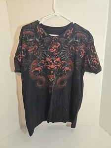 Y2K Liquid Blue Shirt Mens Large Black Chinese Dragon AOP, Cut Tag - Picture 1 of 12