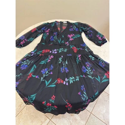 Calvin Klein Plus 14W Black Floral Maxi Dress Long Sleeve Party/Cocktail - Image 1 of 4