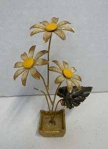 VTG Brass Enamel, Orange/Yellow Floral Mini Wire Sculpture 5 1/4" - Picture 1 of 7
